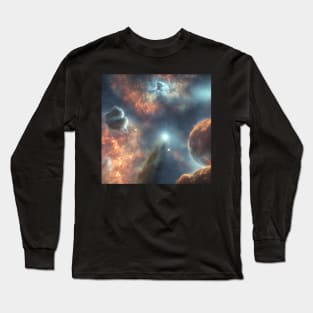 Planets Nebula Cloud In Dark Space Long Sleeve T-Shirt